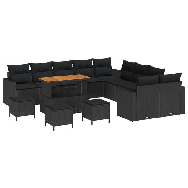 vidaXL Gartensofa-set mit Kissen 18 pcs Schwarz Poly-Rattan