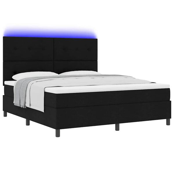 vidaXL Boxspringbett mit Matratze mit LED Schwarz 180 x 200 cm Stoff