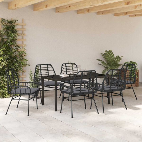 vidaXL Garten Essgruppe 7 pcs Schwarz Poly-Rattan