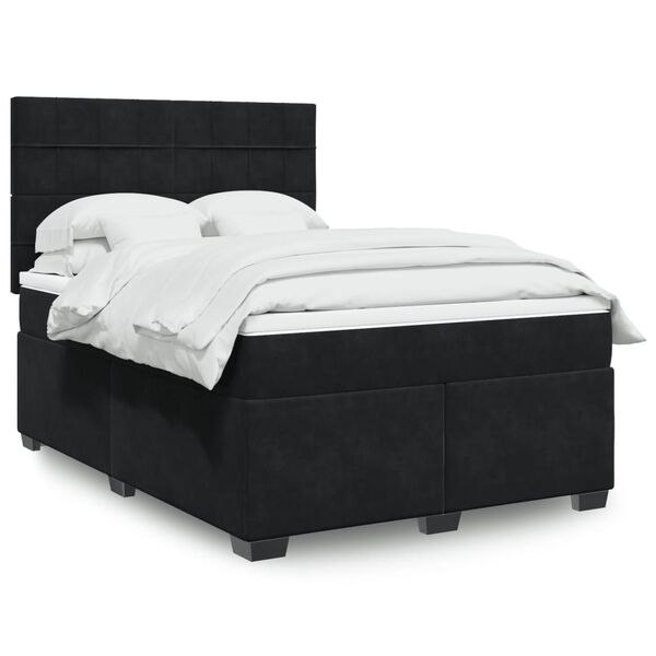 vidaXL Boxspringbett mit Matratze Schwarz 140x190 cm Samt