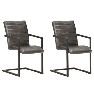 vidaXL Freischwinger 2 Stk. Grau Echtleder