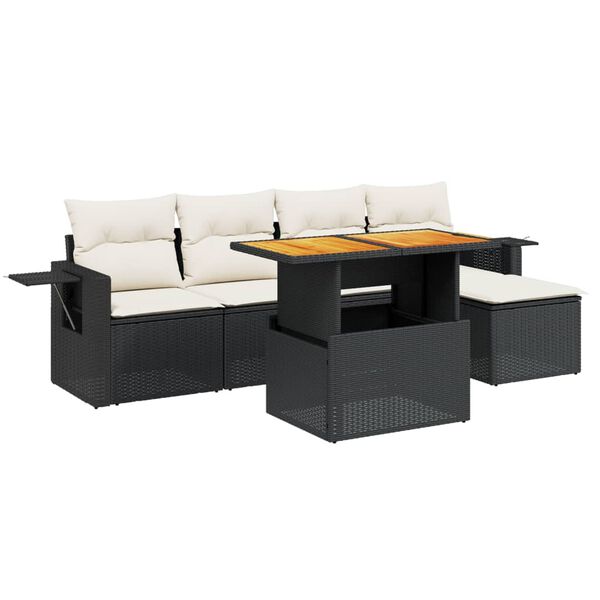 vidaXL 6-tlg. Garten-Sofagarnitur mit Kissen Schwarz Poly Rattan