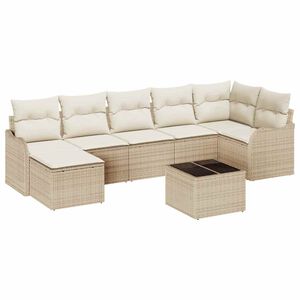 vidaXL Garten-Sofa-Set mit Kissen 8 pcs Beige und Wei&szlig; Poly Rattan