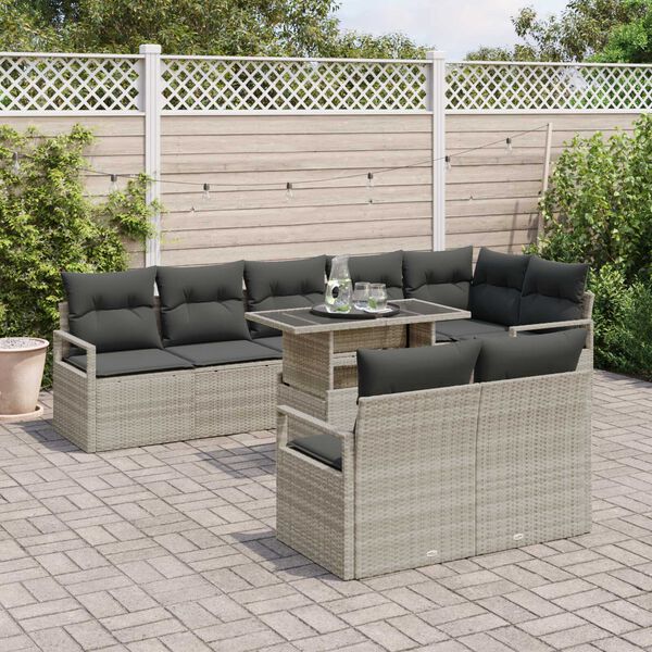 vidaXL Garten-Sofa-Set mit Speicher 9 pcs Hellgrau Poly Rattan