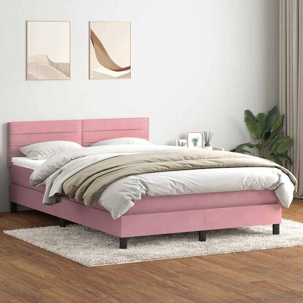 vidaXL Boxspringbett mit Matratze & LED Rosa 140x220 cm Samt