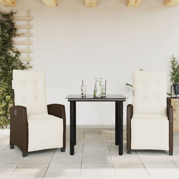 vidaXL 3-tlg. Garten-Essgruppe mit Kissen Braun Poly Rattan