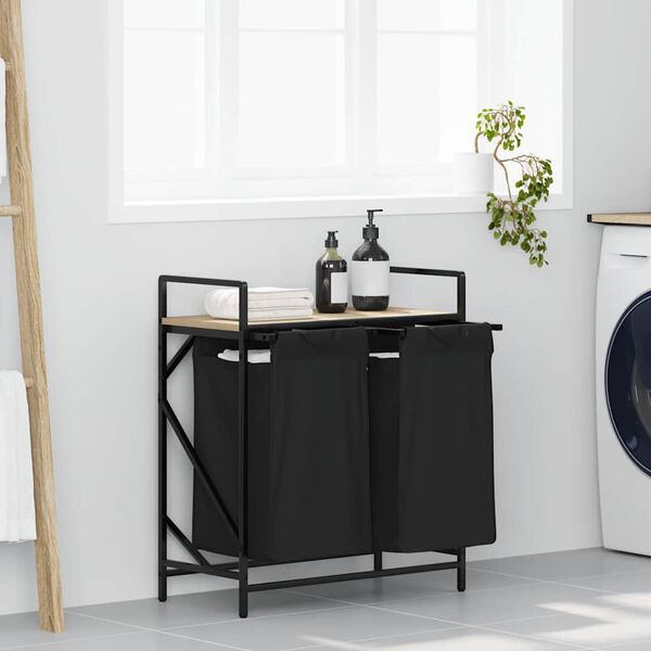 vidaXL Wäschekorb 2 Fächer mit Ablage Sonoma-Eiche