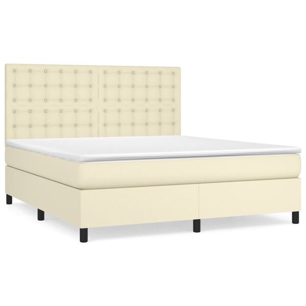 vidaXL Boxspringbett mit Matratze Creme 180x200 cm Kunstleder