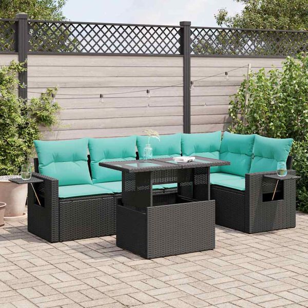 vidaXL 6-tlg. Garten-Sofagarnitur mit Kissen Schwarz Poly Rattan