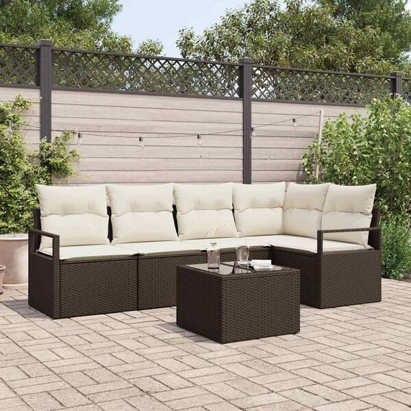 vidaXL Garten-Sofa-Set mit Kissen mit Speicher 6 pcs Braun und Creme