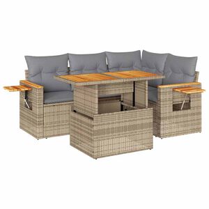 vidaXL 5-tlg. Garten-Sofagarnitur mit Kissen Beige Poly Rattan Akazie