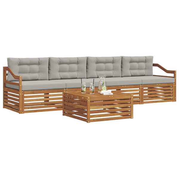 vidaXL Outdoor-Sofagarnitur mit Kissen 5 pcs Nat&uuml;rlich und Hellgrau