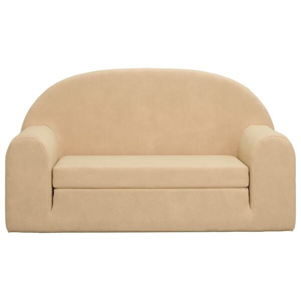 vidaXL 2-Sitzer Kindersofa mit Schlaffunktion Creme Weicher Pl&uuml;sch