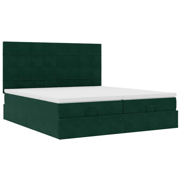 vidaXL Ottoman-Bett mit Matratzen & LEDs Dunkelgr&uuml;n 180x200 cm Samt