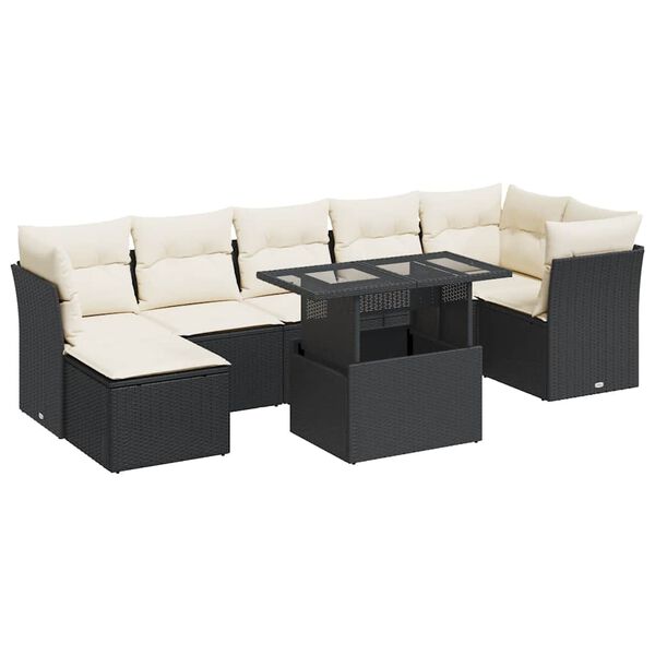 vidaXL 8-tlg. Garten-Sofagarnitur mit Kissen Schwarz Poly Rattan