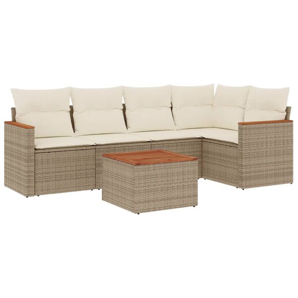 vidaXL 6-tlg. Garten-Sofagarnitur mit Kissen Beige Poly Rattan