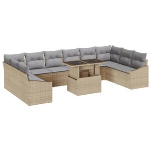 vidaXL Garten-Sofa-Set mit Kissen mit Kissen 11 pcs Beige und Hellgrau