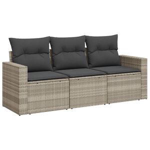 vidaXL 3-tlg. Garten-Sofagarnitur mit Kissen Hellgrau Poly Rattan