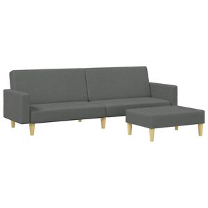 vidaXL Schlafsofa 2-Sitzer mit Fu&szlig;hocker Dunkelgrau Stoff