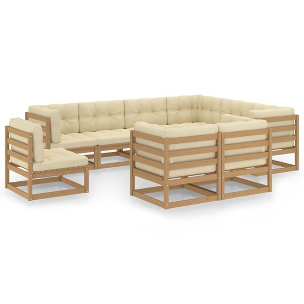 vidaXL 9-tlg Garten-Lounge-Set mit Kissen Honigbraun Massivholz Kiefer