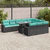 vidaXL 11-tlg. Garten-Sofagarnitur mit Kissen Schwarz Poly Rattan Akazie