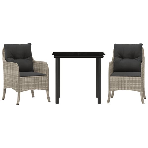 vidaXL 3-tlg. Garten-Essgruppe mit Kissen Hellgrau Poly Rattan