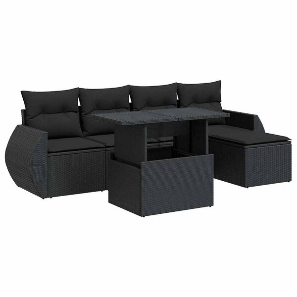 vidaXL 6-tlg. Garten-Sofagarnitur mit Kissen Schwarz Poly Rattan