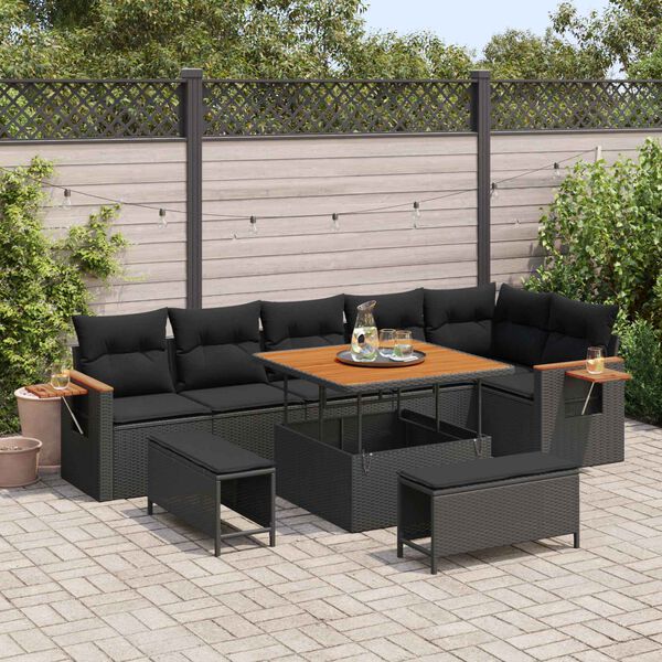 vidaXL Gartensofa-set mit Kissen 9 pcs Schwarz