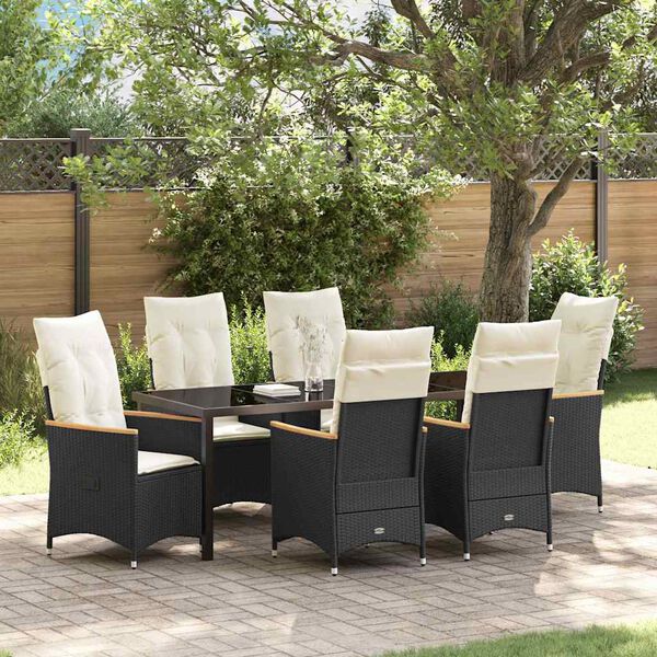 vidaXL Garten Essgruppe mit Kissen 7 pcs Schwarz Poly-Rattan