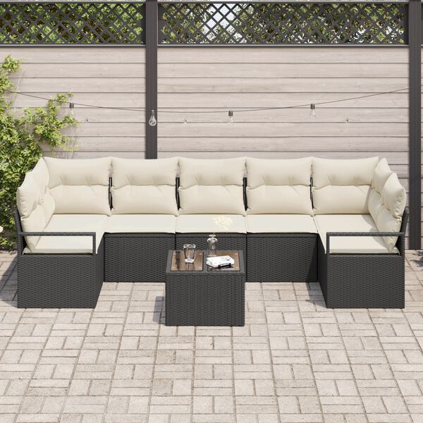 vidaXL Sofa Set 8 pcs Schwarz und Creme Poly-Rattan