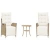 vidaXL 3-tlg. Bistro-Set mit Kissen Beige Poly Rattan