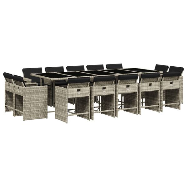 vidaXL 15-tlg. Garten-Essgruppe mit Kissen Hellgrau Poly Rattan