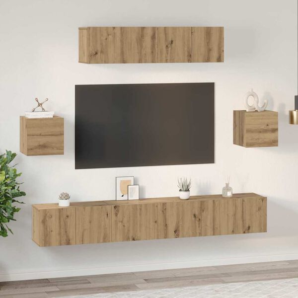 vidaXL TV-Schrankset Wandmontiert 7 pcs Artisan-Eiche Holzwerkstoff