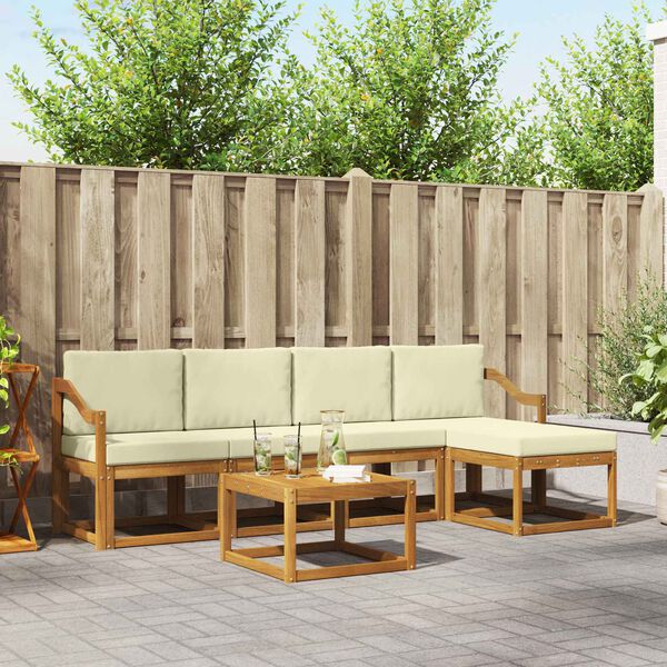 vidaXL Outdoor-Sofagarnitur 6 pcs Natur und Creme Massivholz Akazie