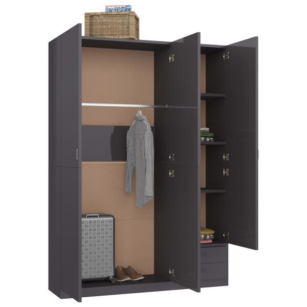 vidaXL 3-t&uuml;riger Kleiderschrank Hochglanz-Grau 120x50x180 cm