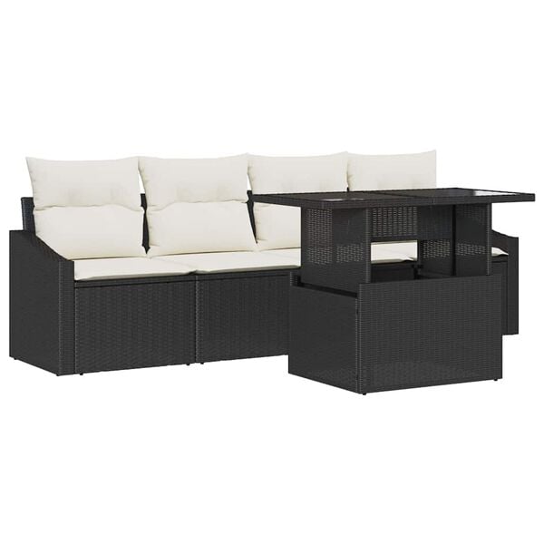 vidaXL Garten-Sofa-Set mit Speicher 5 pcs Schwarz Poly Rattan