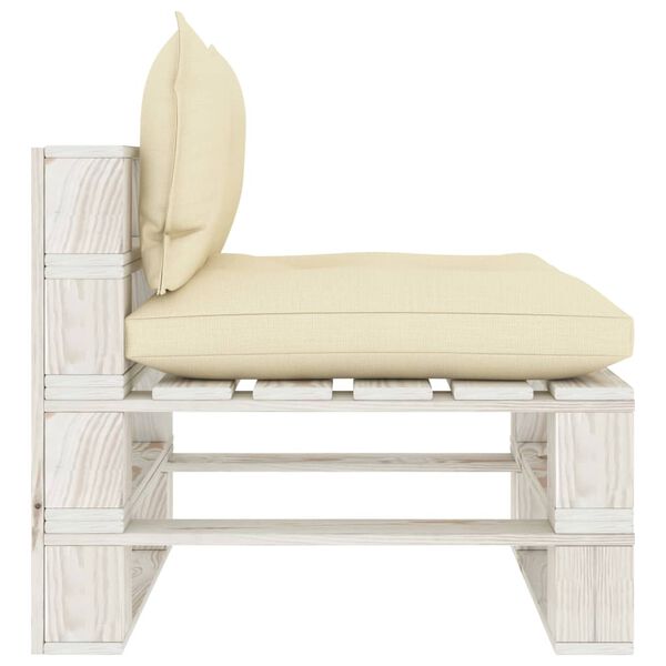vidaXL Garten-Paletten-Mittelsofa mit Kissen in Creme Holz