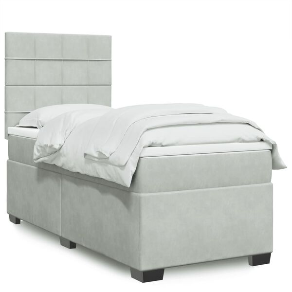 vidaXL Boxspringbett mit Matratze Hellgrau 100x200 cm Samt