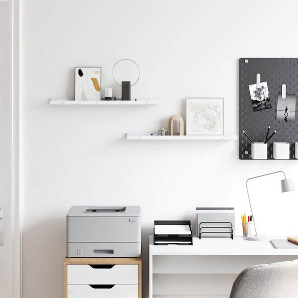 vidaXL Wandregal 2 pcs Wei&szlig; Marmor 60 x 9 x 3 cm Holzwerkstoff