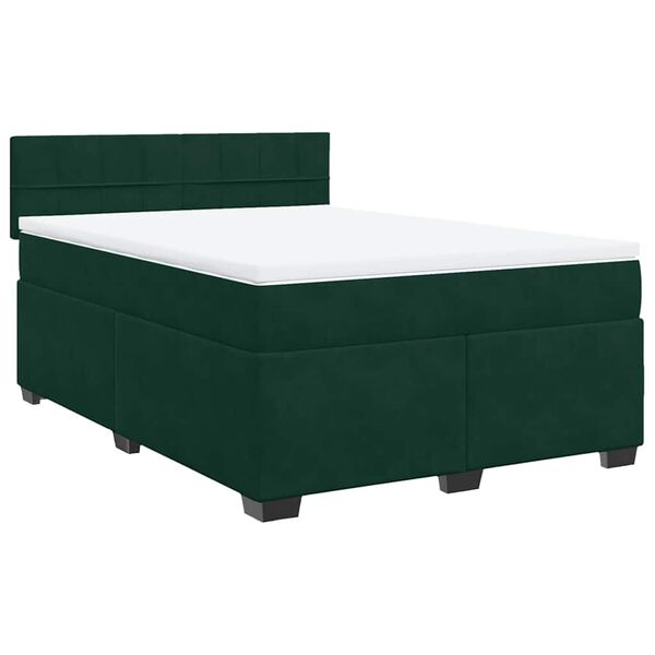 vidaXL Boxspringbett mit Matratze Dunkelgr&uuml;n 140x200 cm Samt