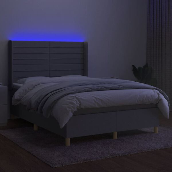 vidaXL Boxspringbett mit Matratze & LED Hellgrau 140x190 cm Stoff