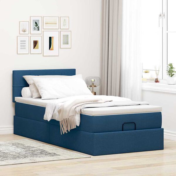 vidaXL Ottoman-Bett mit Matratze & LEDs Blau 80x200 cm Stoff