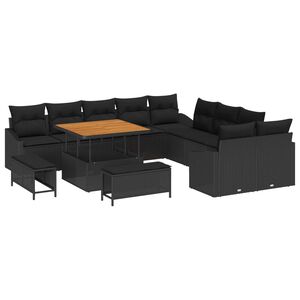 vidaXL Gartensofa-set mit Kissen 13 pcs Schwarz Poly-Rattan