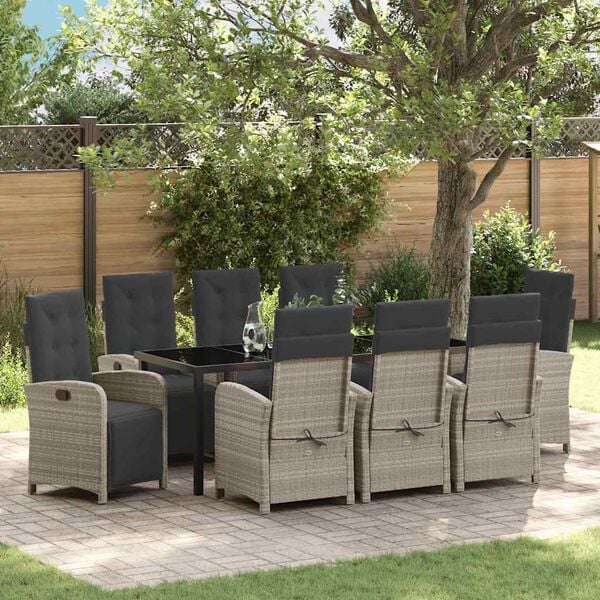 vidaXL Garten Essgruppe mit Kissen 9 pcs Hellgrau Poly-Rattan