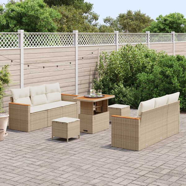 vidaXL Gartensofa-set 9 pcs Beige Poly-Rattan