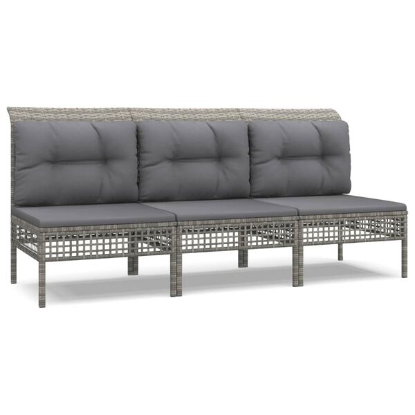 vidaXL 3-tlg. Garten-Lounge-Set mit Kissen Grau Poly Rattan