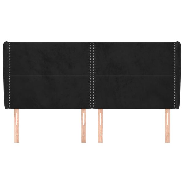 vidaXL Kopfteil mit Ohren Schwarz 203x23x118/128 cm Samt