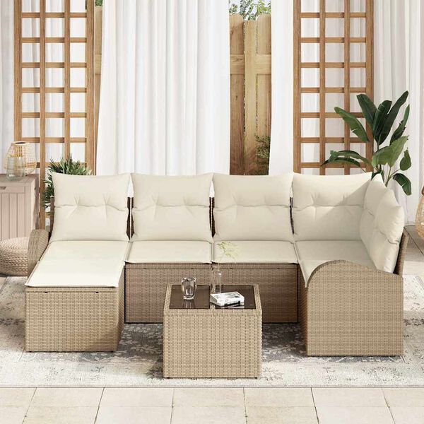 vidaXL Gartensofa-set 7 pcs Beige Poly-Rattan
