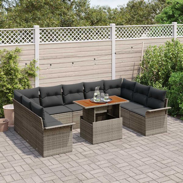 vidaXL Garten-Sofa-Set mit Speicher 10 pcs Grau Poly Rattan