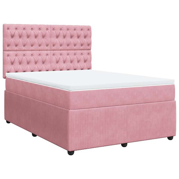 vidaXL Boxspringbett mit Matratze Rosa 140x190 cm Samt
